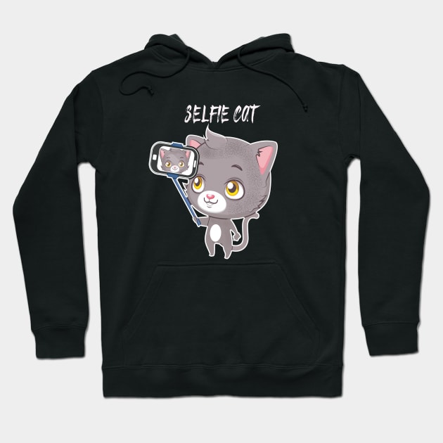 Cute Cat Selfie Hoodie by JeffDesign